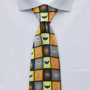 Jacob Alexander Boys Halloween Checkerboard Necktie Bats Ghosts Candy Corn